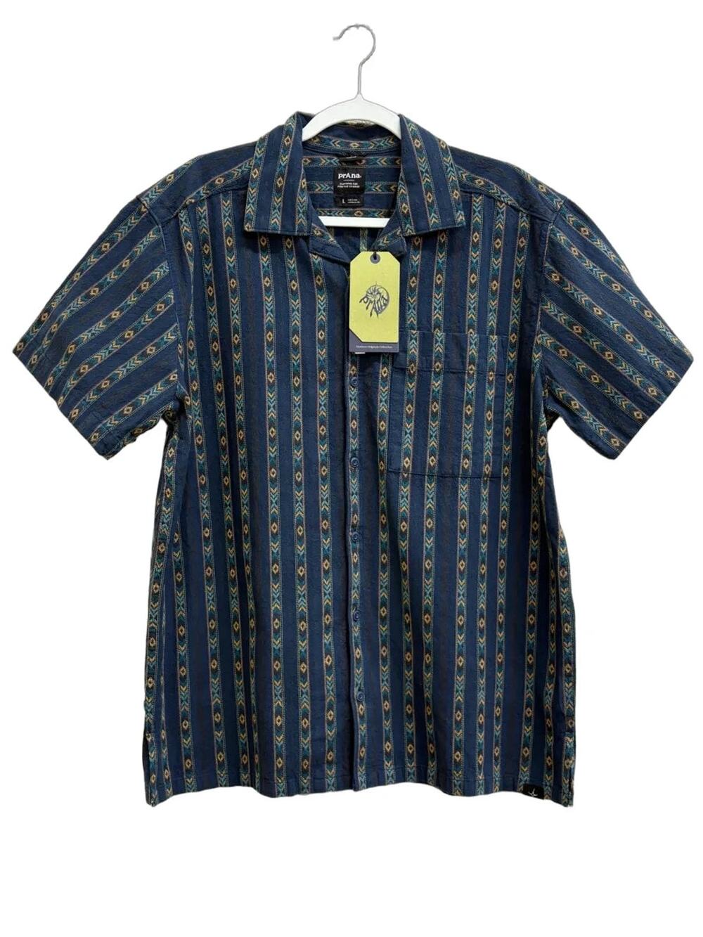 prAna Slim Fit Aztec Stripe Organic Cotton Button-Up Shirt